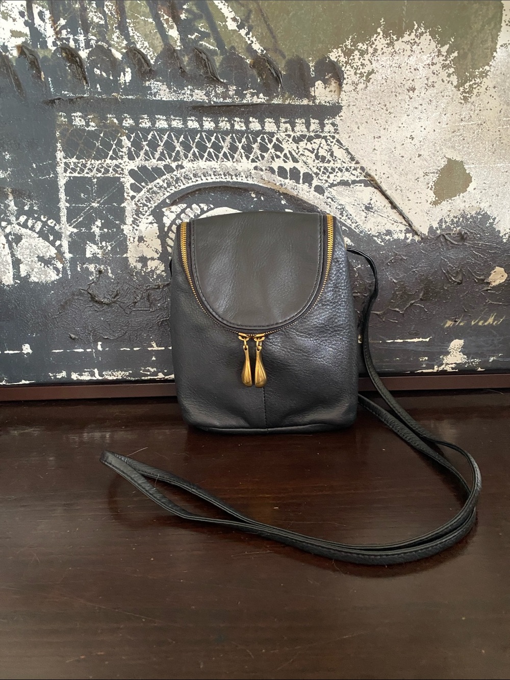 HOBO International Black Leather Crossbody with Gold Grommet Detail